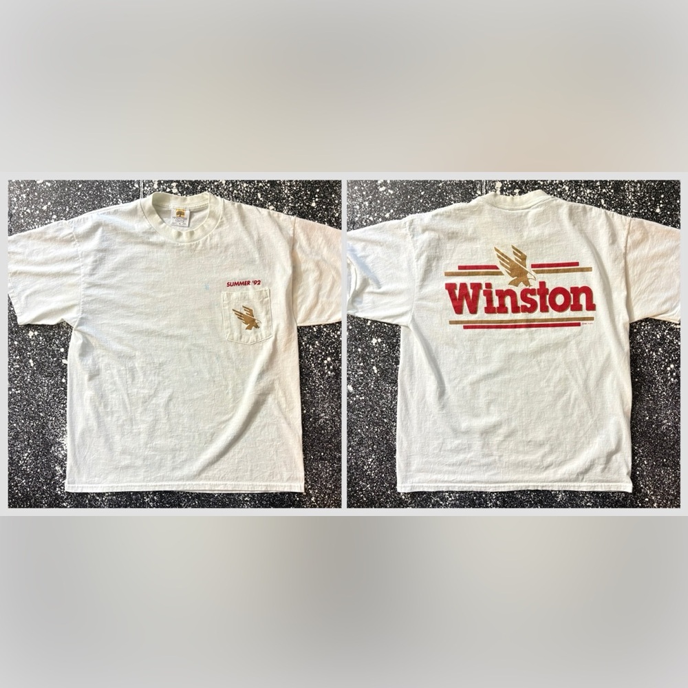 Vintage 1992 Winston Racing Pocket T-Shirt Size XL Single Stitch USA Tobacciana